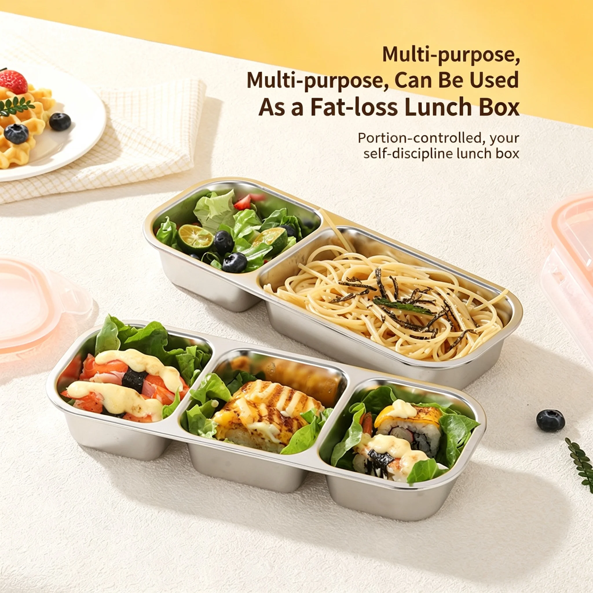 304 Stainless Steel Mini Compartment Lunch Box for Light Meals, Specifically for Weight Loss and Portion Control, Microwaveable