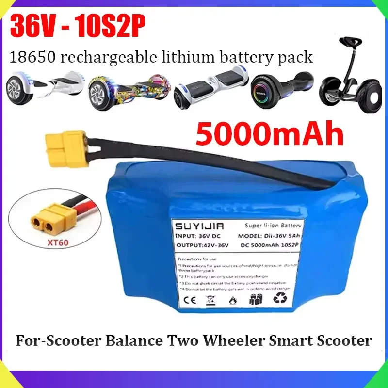 36V Rechargeable Lithium Battery Pack 10S2P 5000mAh 18650 Power Lithium Battery for Electric Balance Scooter HoverBoard Unicycle