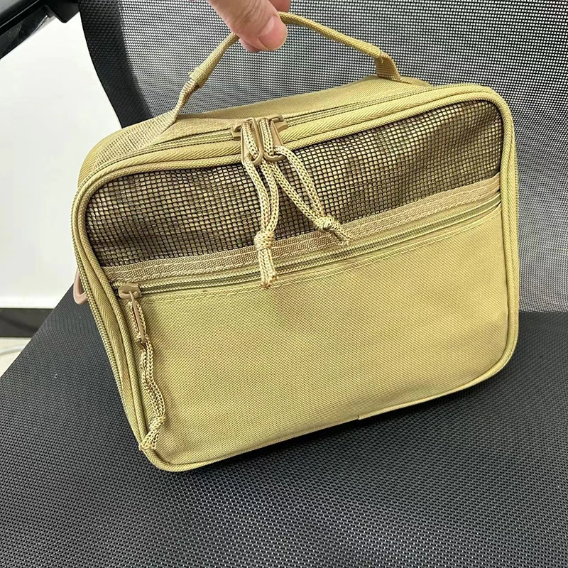 Tragbare Herren-Toilettentasche aus Oxford-Gewebe, Khaki, Reise-Organizer mit mehreren Taschen, hängende Waschtasche für Outdoor-Aktivitäten, Angeln und Kurzreisen – Detail 15