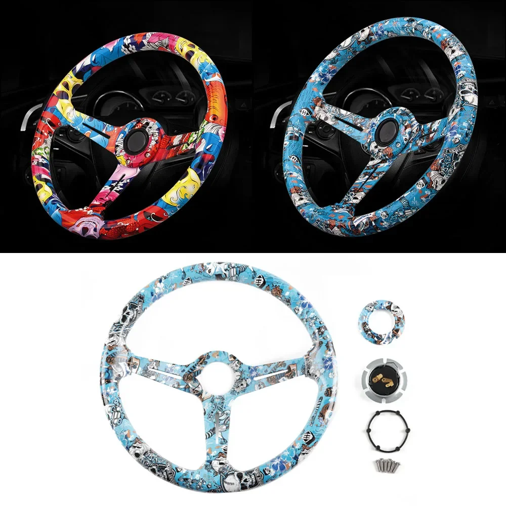 New cartoon pattern printing Steering wheel 14inch 13 inch Full Colorful Acrylic Car Steering Wheel Universal Drifting Steering