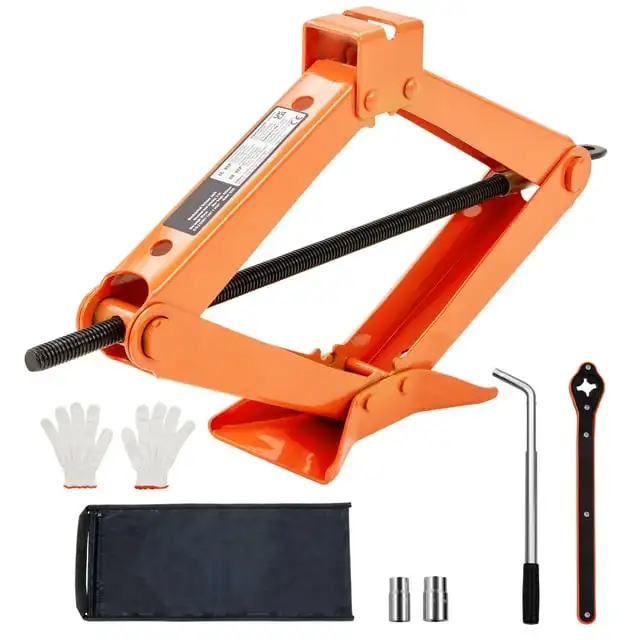 

Ножничный домкрат, емкость 2,5 тонны, 5512 фунтов, регулируемый диапазон подъема 3,7–17,1 дюйма, включает в себя храповую ручку и L-образный ключ.