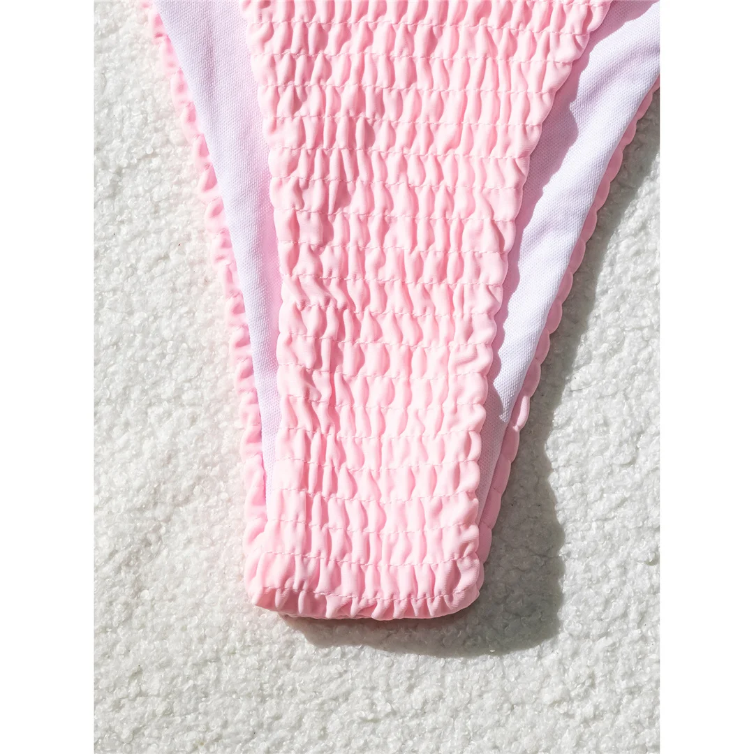 Damen-Bademode, 3D-Blumen, Neckholder, geraffte Träger, Bikini mit Schnürung, zweiteiliger Bikini-Set, Badeanzug, Badebekleidung, Schwimmkleidung V6135 – Detail 12