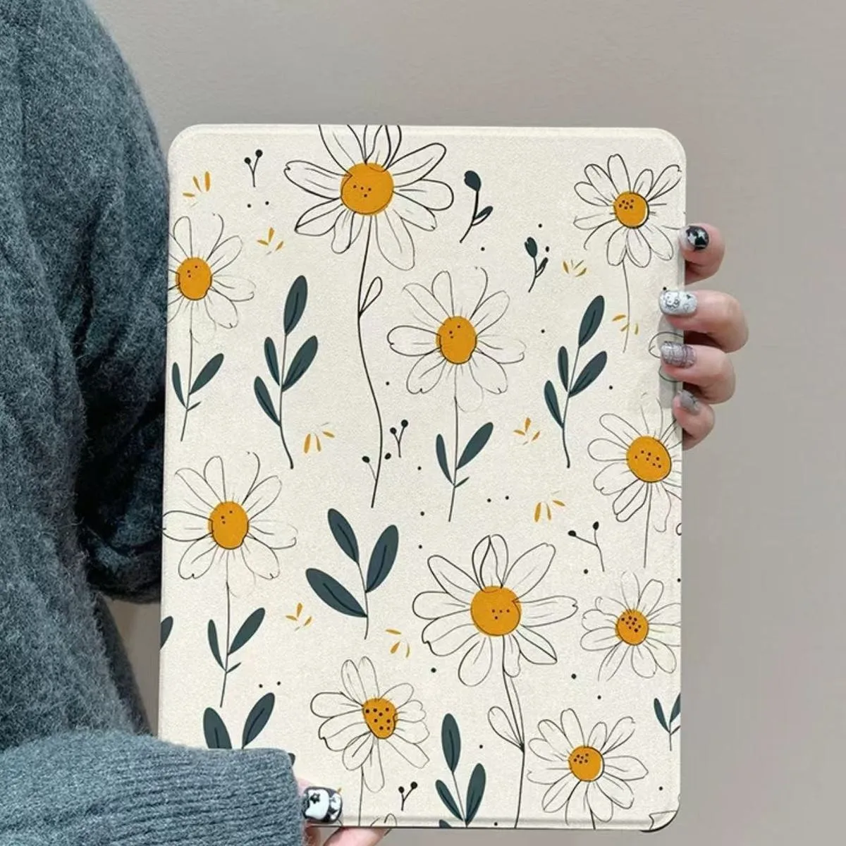Daisy Floral Print 360 Rotate Pen Slot Tablet Case For iPad 2026 Air 8 7 6 4 3 2 1 Pro 2024 11in 12th 11 10 9 8 7 6 5th Cover