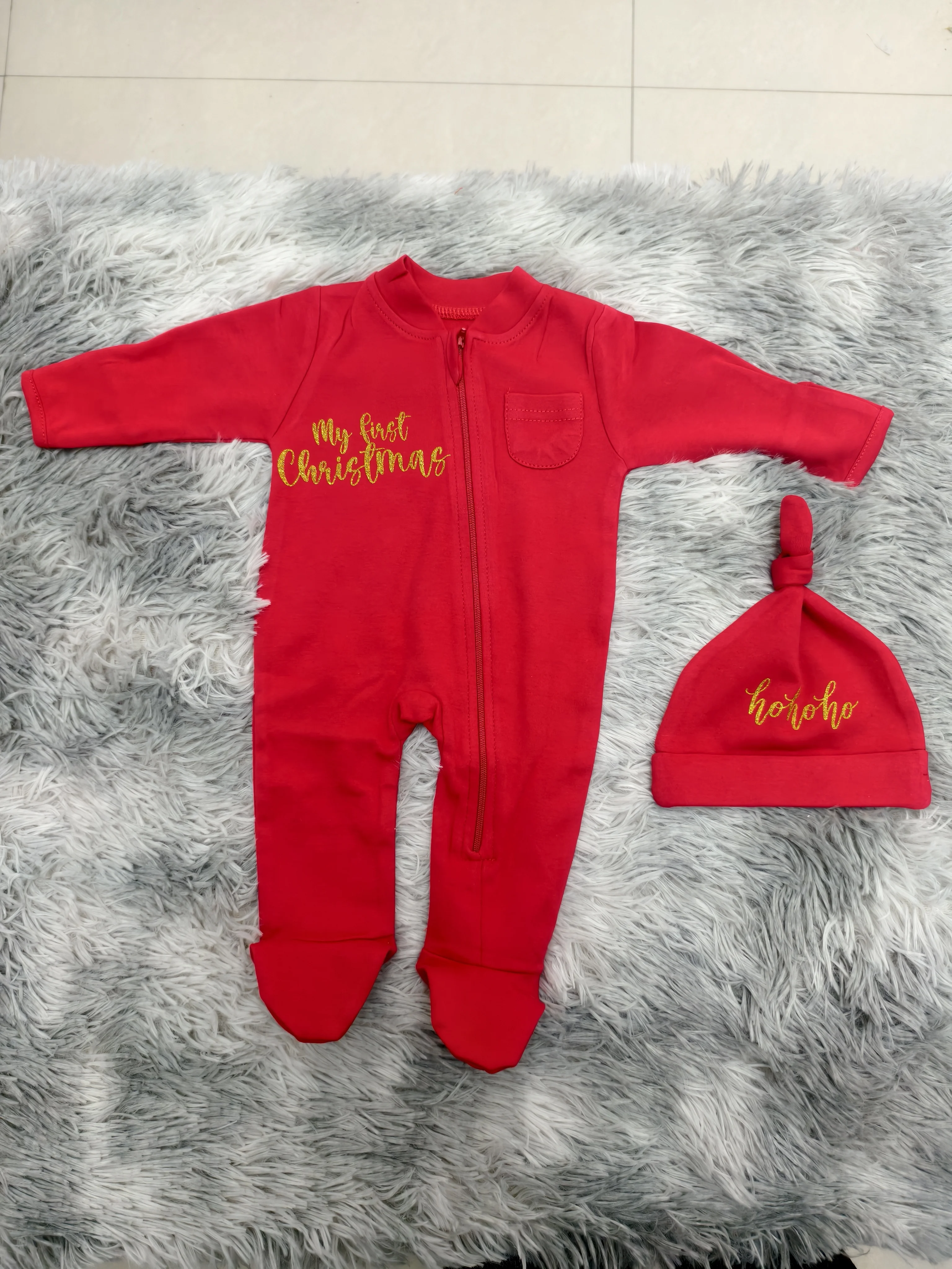 Baby Christmas Footed Pajamas Easy Zip Closure Soft Cotton No Fuss Dressing for Newborns My First Christmas
