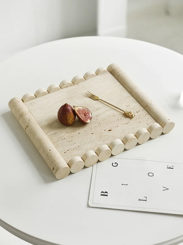 Italia Luxury Travertine Stone Letter Style Tray Cave Creative Tray Endowing Home And Bathroom With Natural Art Atmosphere Beige