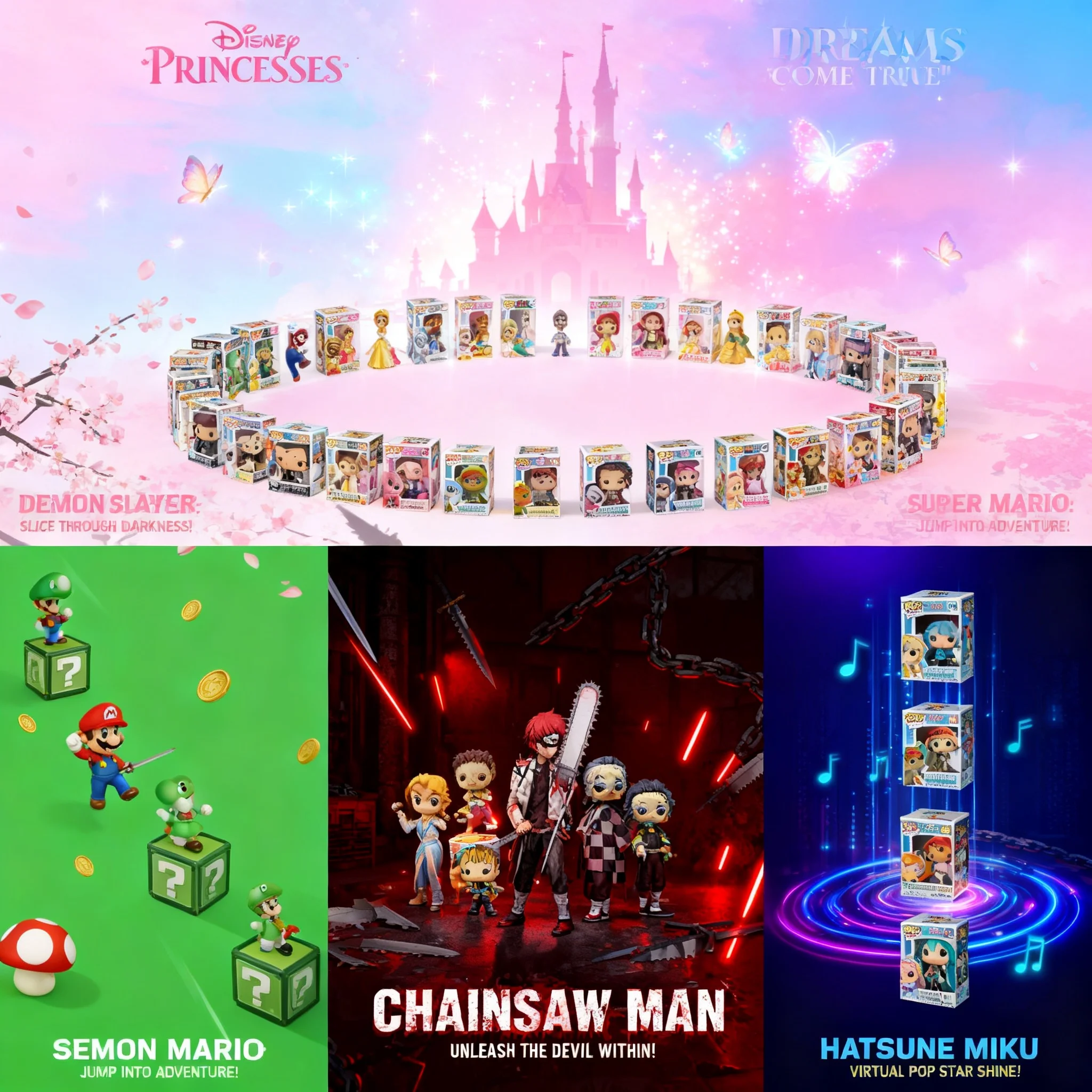 

Wholesale POP Figures Gifts Hatsune Miku Stitch Onigiri Princess Chainsaw Man Mario Mini Action Figures Collectible Toys Anime