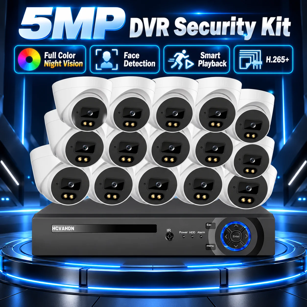 CCTV Monitoring Camera System 5MP 16CH DVR Kit Full Color Night Vision Indoor Home Security Video Surveillance Camera System Kit