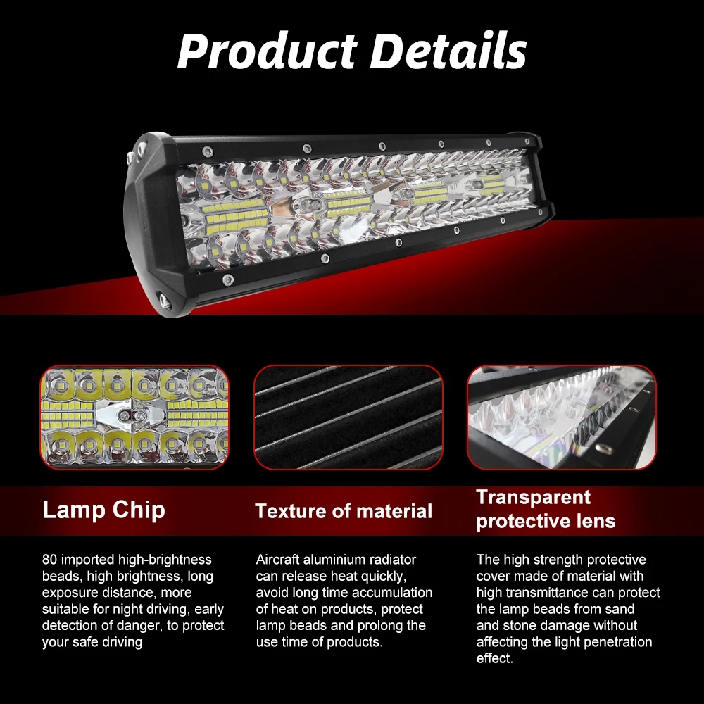 Super Bright 13 Inch LED Work Light Bar 240W Combo Day Running Light IP68 6000K 12V 24V For ATV Truck 4x4 accessories off road