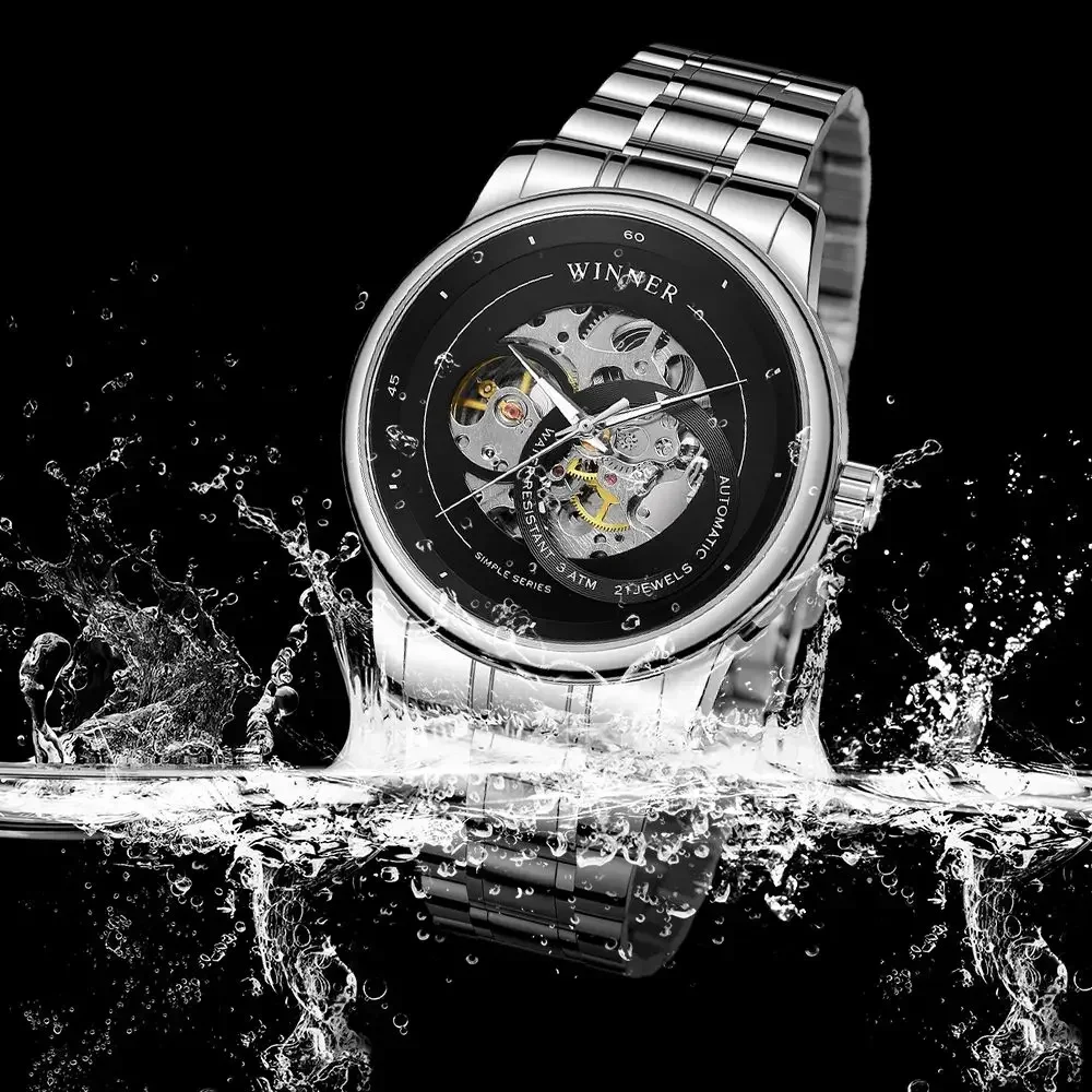 勝者-メンズ腕時計、クラシック、スケルトンデザイン、機械式、防水、自動巻き