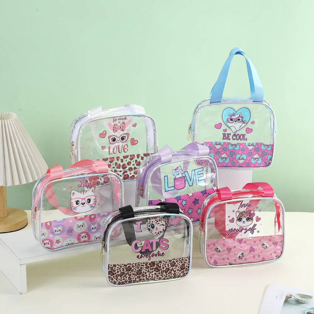 New Simple Letter Portable Transparent Waterproof Jelly Cosmetic Bag Toilet Bag Hand Carry Beach Fitness Bath Bag makeup bag