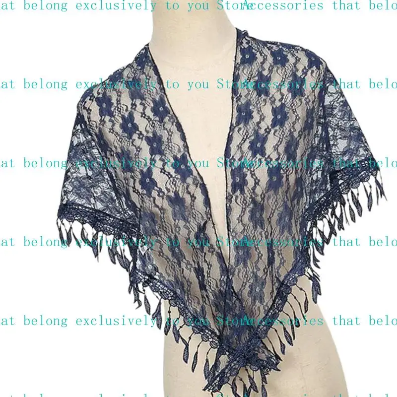 

31BB Elegant Lace Shoulder Wrap Triangular Scarf With Tassels And Flower Pattern For Women Great For Weddings And Travel