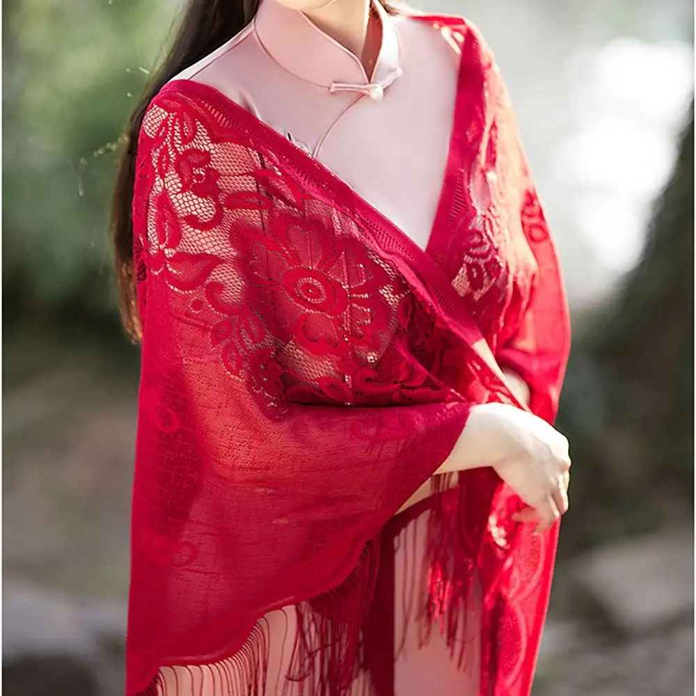 Wedding Accessories With Tassel Women Shawl Hollow Multicolored Wedding Bridal Shawl Tulle Shawl Party Fashion Scarf
