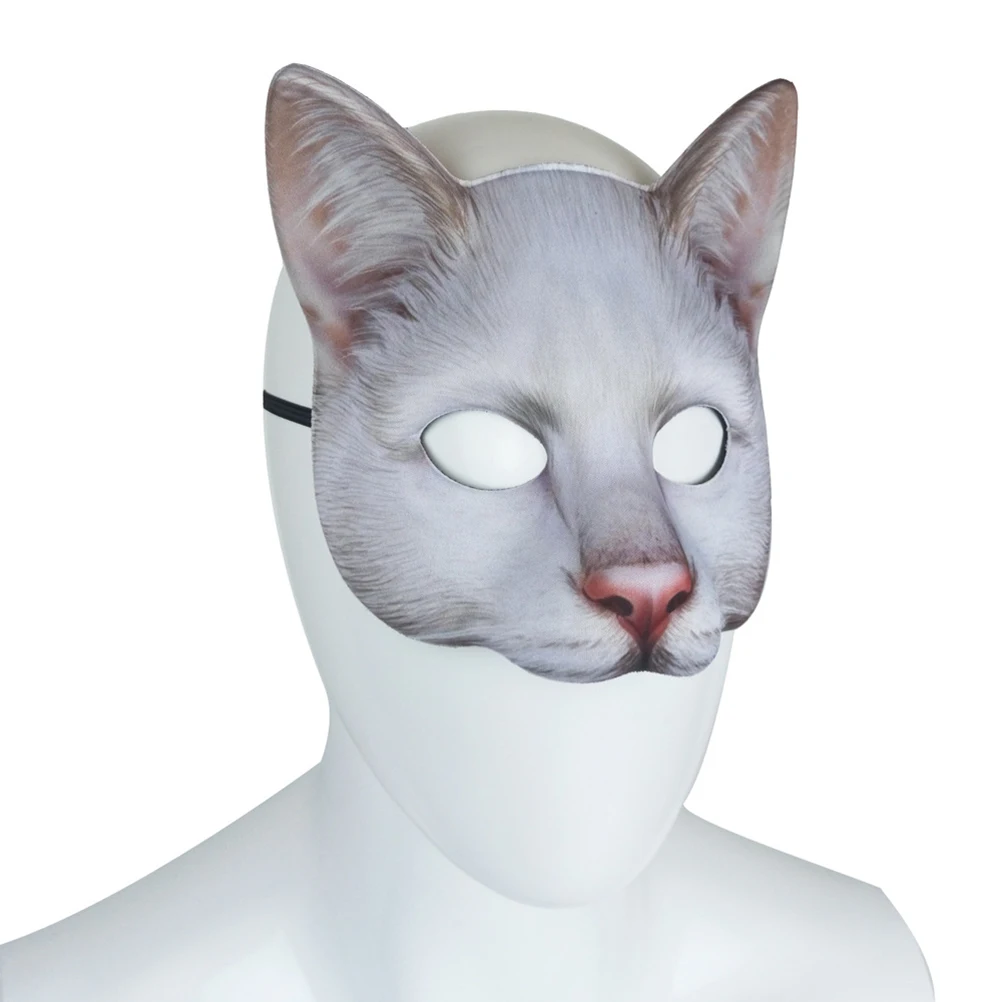 

Halloween Big Cat Mask Halloween Funny and Trick Toys Carnival Half Face Animal Mask Scary Costume Prop for Masquerade Party (Wh