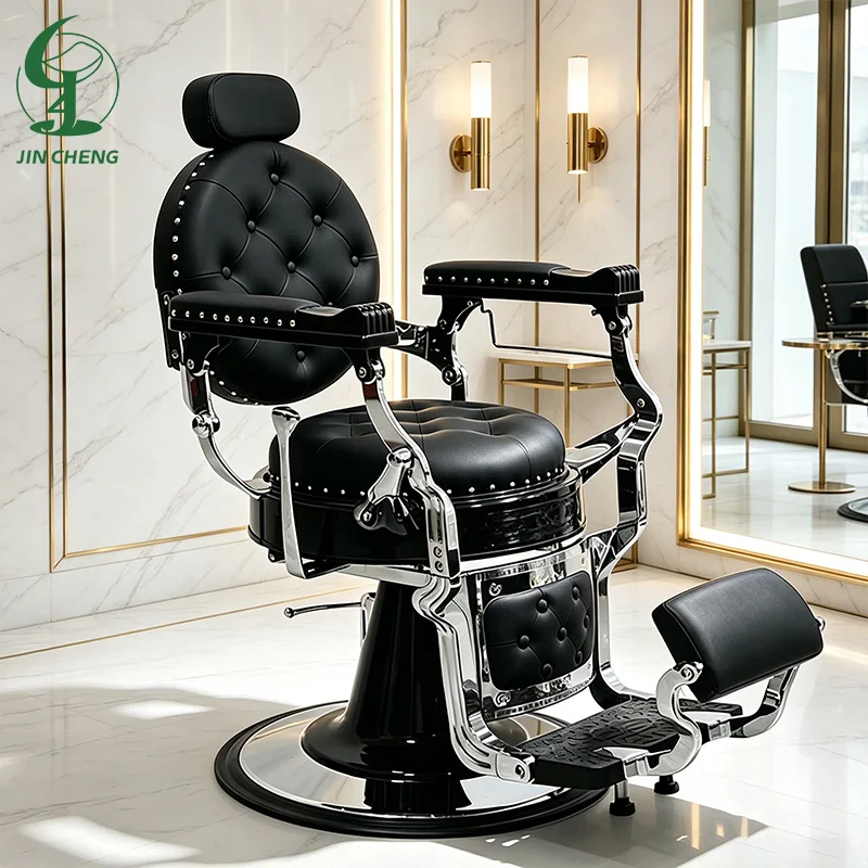 Jincheng Salon Chair Heavy-Duty Aluminium Barbershop Barber Chair 360 Degree Rotation Foldable Portable Leather