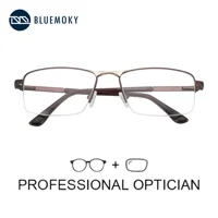 Gafas graduadas rectangulares de media montura BLUEMOKY talla XL para hombre, gafas ópticas fotocromáticas de Metal antiluz azul a la moda