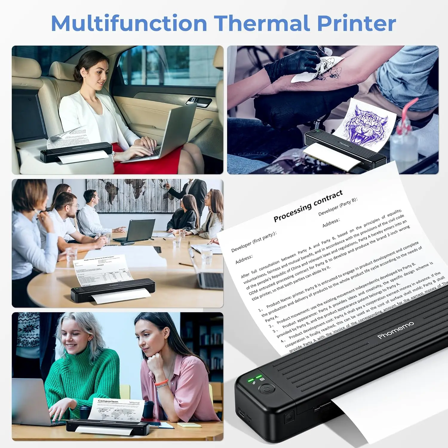 Phomemo-Impresora térmica portátil inalámbrica P831, 300DPI, Bluetooth, Compatible con papel Regular A4, móvil y portátil