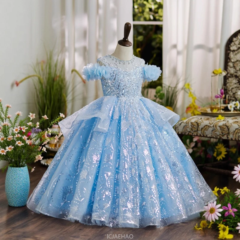 Party Dress Clothes Girls Evening Wedding Dresses Children Flower Girl Host Piano Princess Kids Birthday Party Tutu Gown Costume