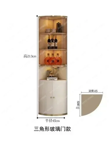 Wine Cabinet Living Room Corner Wall Stainless Steel Display Cabinet Storage Glass Light Luxury Triangle Solid Wood Furnitu