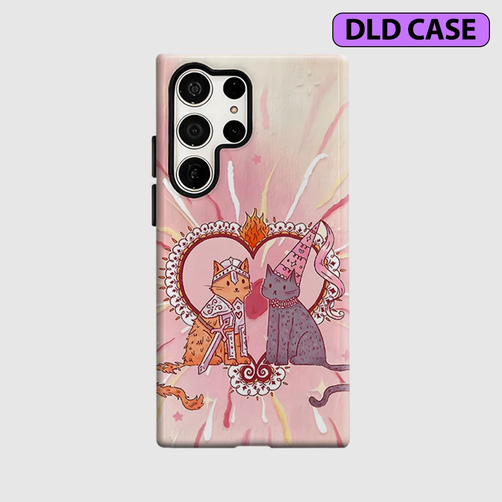 Knight & Witch Cats Phone Case for Samsung Galaxy S26 S25 Ultra S24 S23 Ultra Plus Shockproof Double Layer Tough Back Cover
