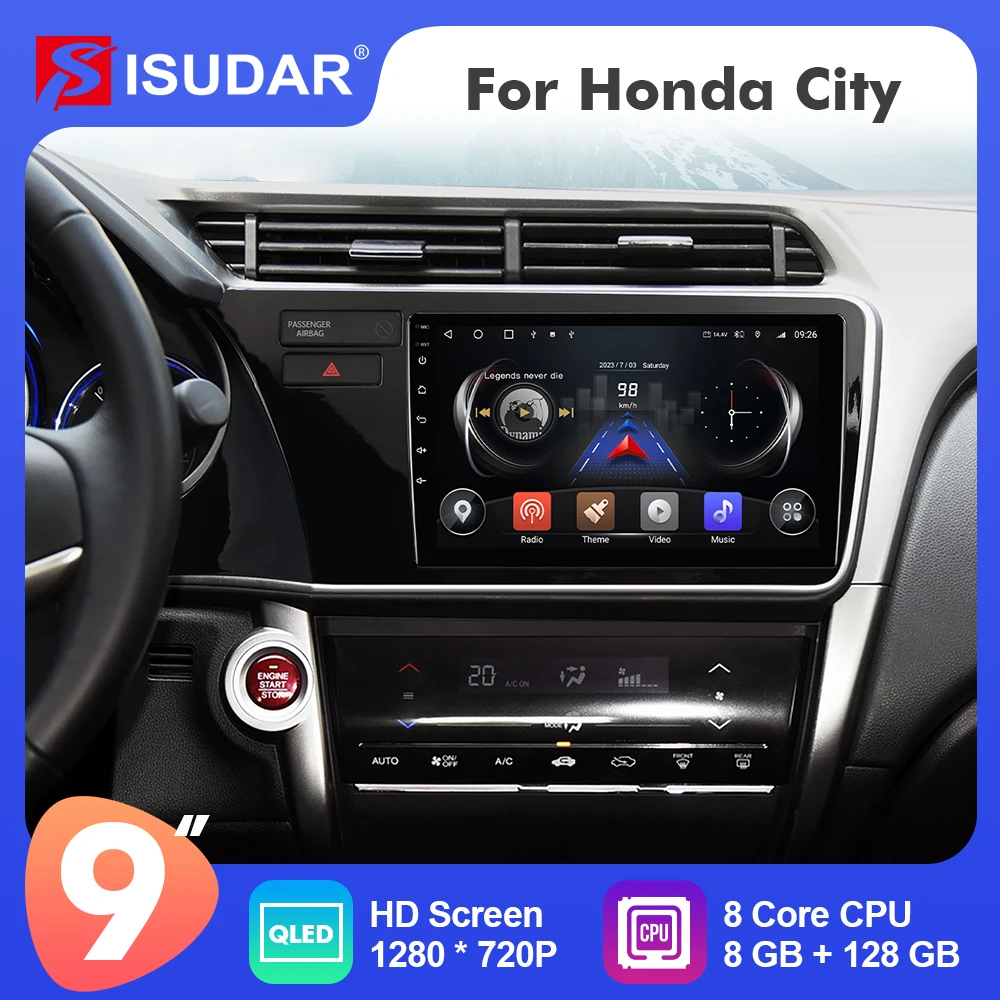 9 Inch Isudar Android 12  Car Radio For Honda city 2014-2019 Carplay Auto Stereo GPS No 2din