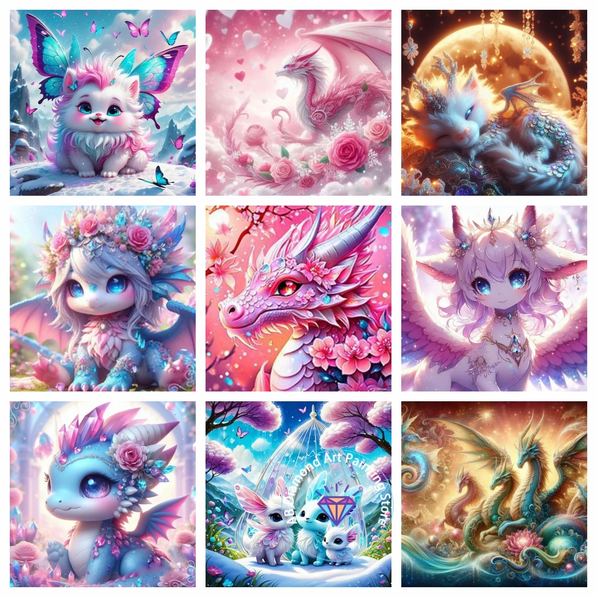 

DIY 5D AB Diamond Painting Kit Cute Cartoon Dream Dragon Adult and Children Diamond Embroidery Little Dragon Picture Art Gift