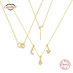 CANNER Eight-Pointed Star Moon Cross 925 Sterling Silver Necklaces For Women Ins Pearl Double Ring Interlocked Necklaces Gift