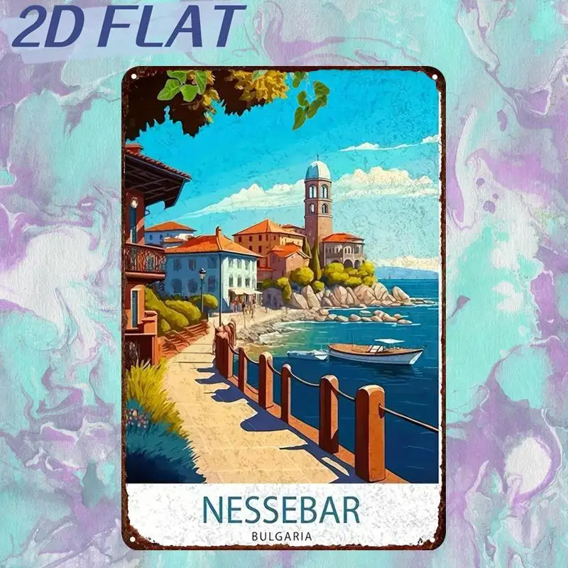 2D Flat 1pc, Nessebar, Bulgaria: A Charming Coastal Town by The Sea, Metal Iron Sign, Size (8