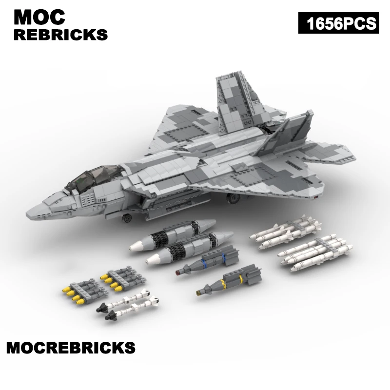 

WW II US Militarys F-22 RAPTOR Fighter Оружие MOC Строительные блоки Кирпич Несущая ракетная фигурка Солдаты Технология Кирпичи Игрушки