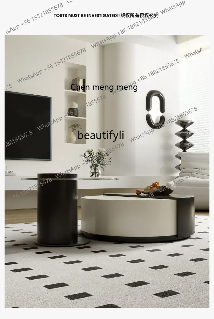 new Rotating Tea Table Living Room Home Small Apartment Storage High-End round Solid Wood Tea Table ss 8617