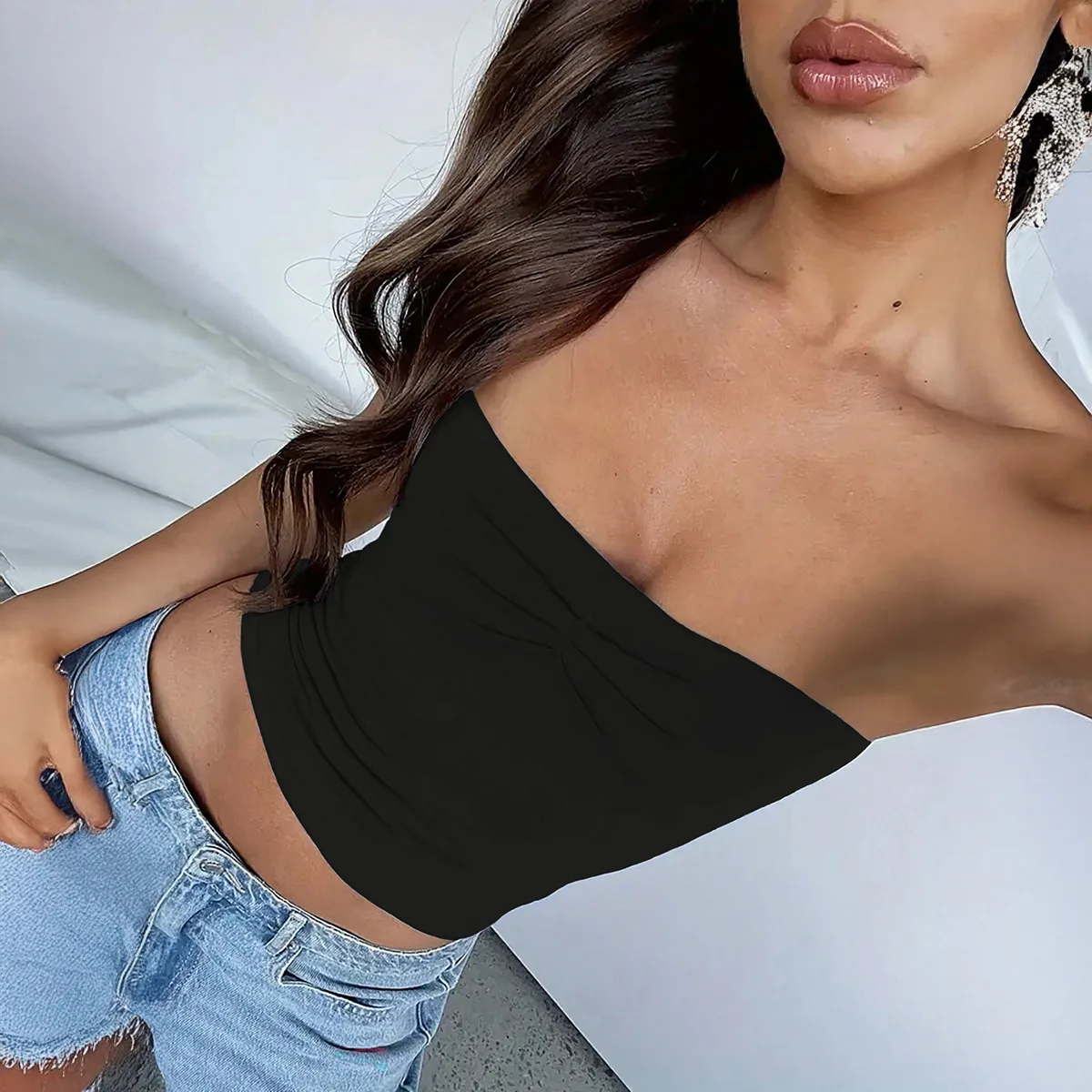 

2025 Spring and Summer Women's Y2K Sweet Spicy Knitted All-match Bottom Tube Top Women Clothing