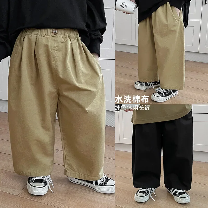 Children Clothing 2024 Spring New Fashionable Korean Style All Matching Solid Color Boys Casual Simple Fun.tvlength Pants