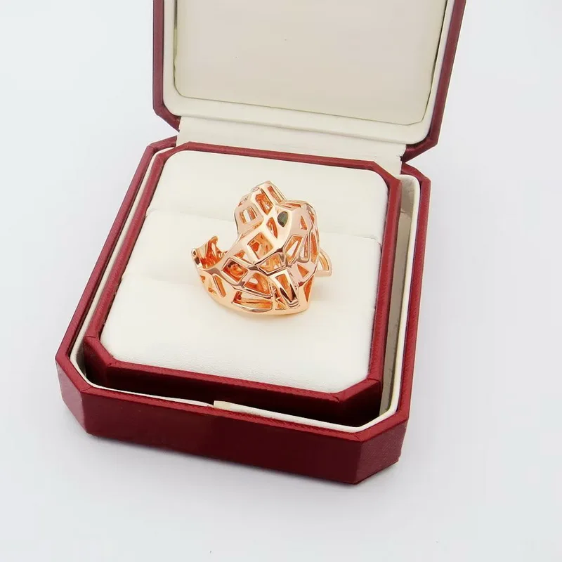 Designer Collection Style Ring Men Women Lady Hollow Out Plated Gold Color Green Eyes Leopard Panther Rings