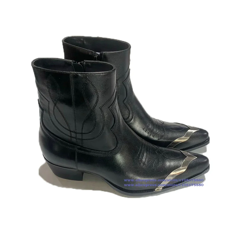 Metal Decor Chelsea Boots Side Zipper Men's Boots Pointy Toe Ankle Booties Luxury Designer Men's Boots New In Botas Mujer