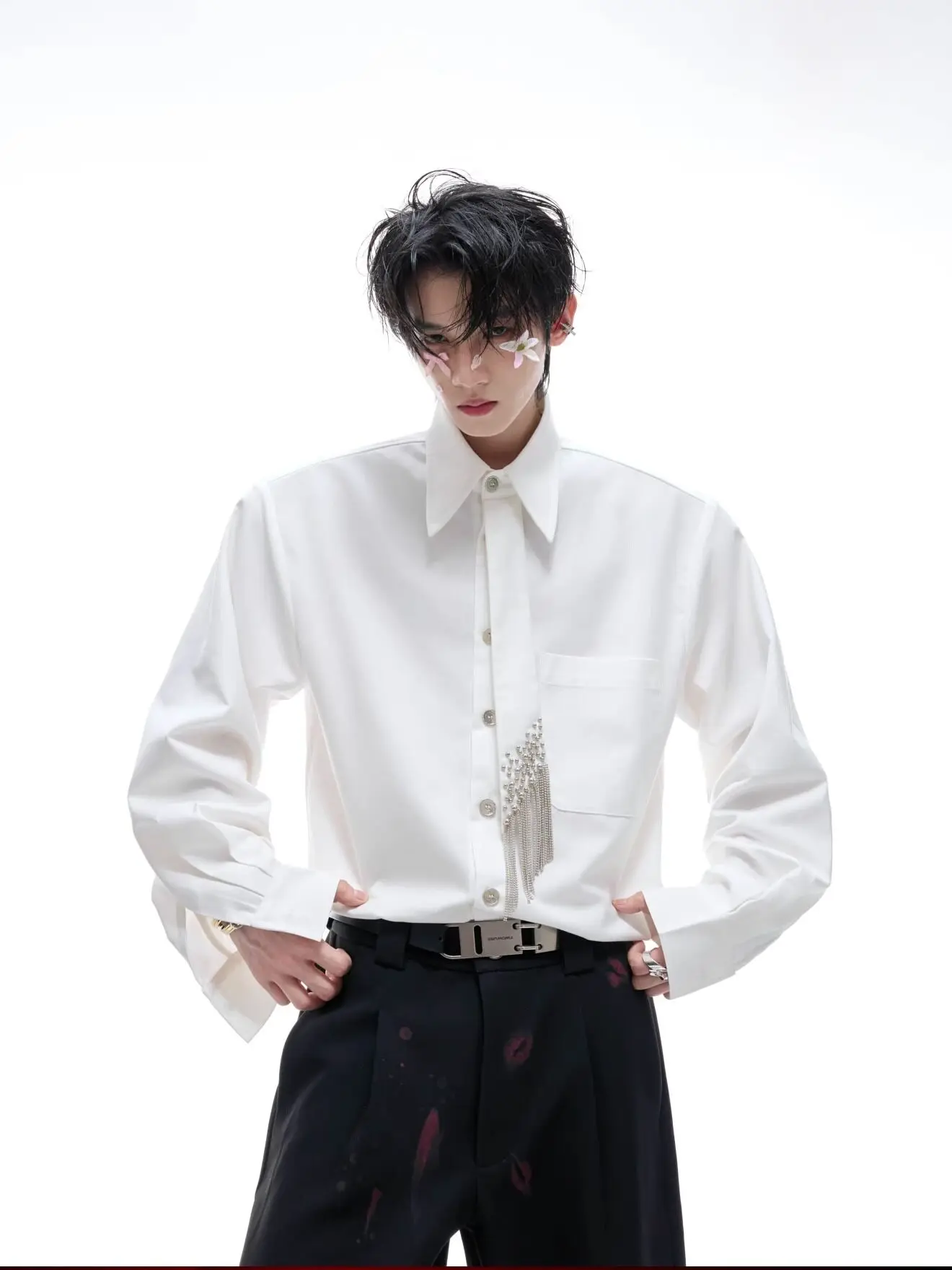 

Casual Design Sense Long Sve Men's irt Spring Autumn Patchwork Trendy Casual Faionable Loose Fit Button up M Top