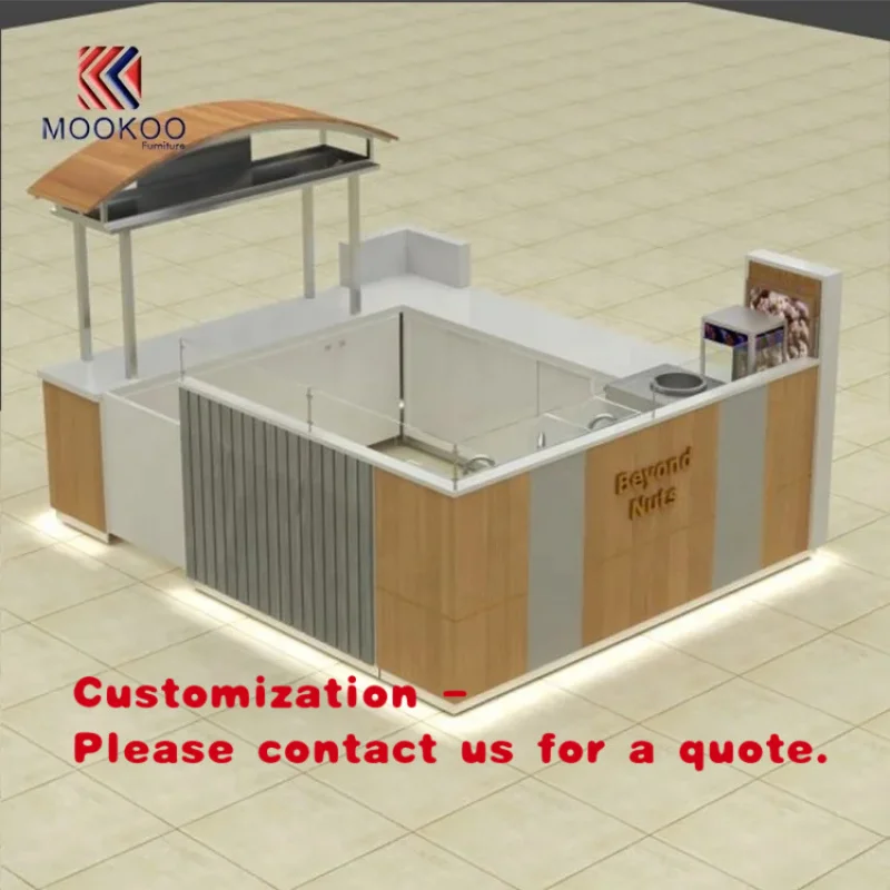custom.Commercial Retail Furniture Mall Food Kiosk Design with LED Lighting Customized Color Durable Construction