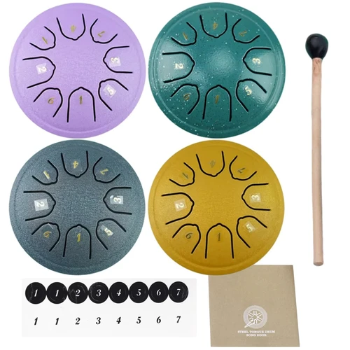 Miwayer Tambor de lengua de acero de 4,5"" Handpan |   Instrumento de meditación Zen de 8 tonos |   Mazos profesionales + Accesorios para terapia de sonido de yoga