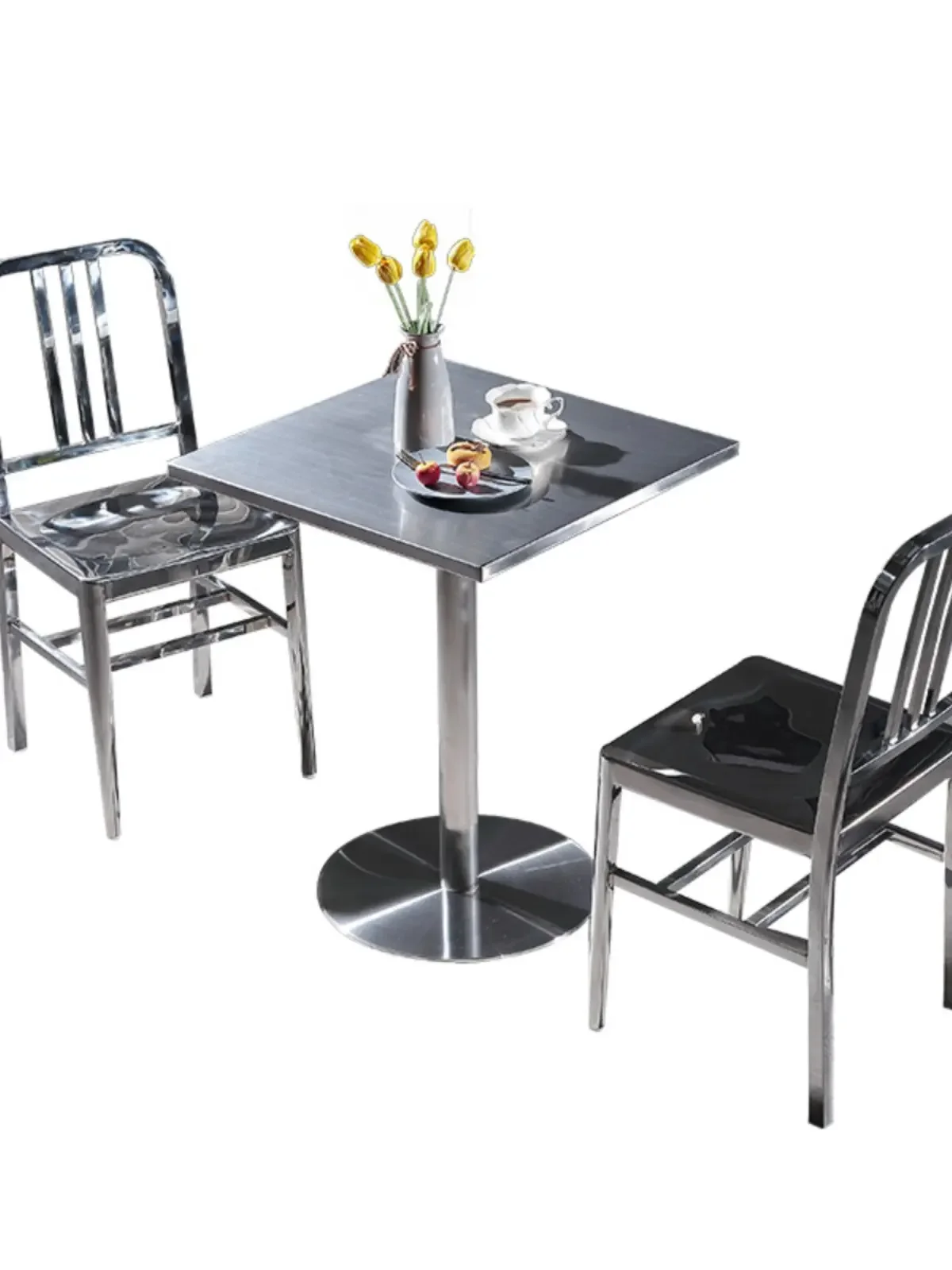 Modern minimalist bar Stainless steel dining chair Armless backrest chair Industrial style cafe Negotiate table and chair