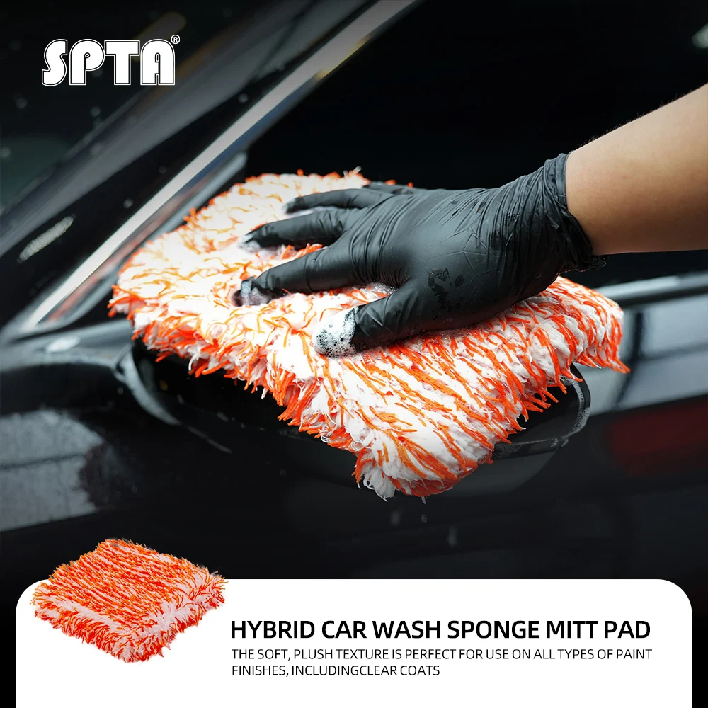 

SPTA Hybrid Car Wash Sponge Mitt Pad,380GSM Polishes Microfiber Car Wash Pad-Safe,Scratch-Free Washing for All Vehicle Surfaces