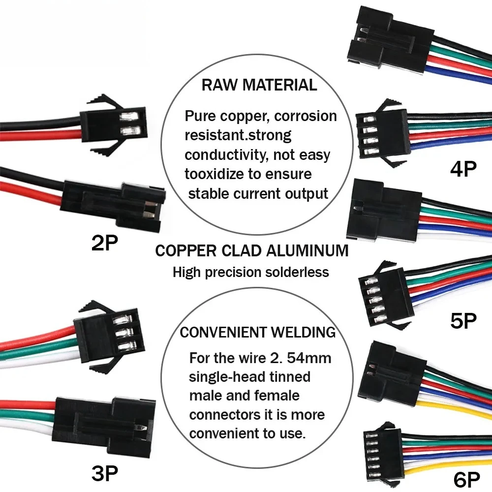 JST SM 2/3/4/5/6 Pin LED Connector Set - Waterproof Male Female Plug for LED Strip Lights,Driver Wiring,RGB Lighting Accessories
