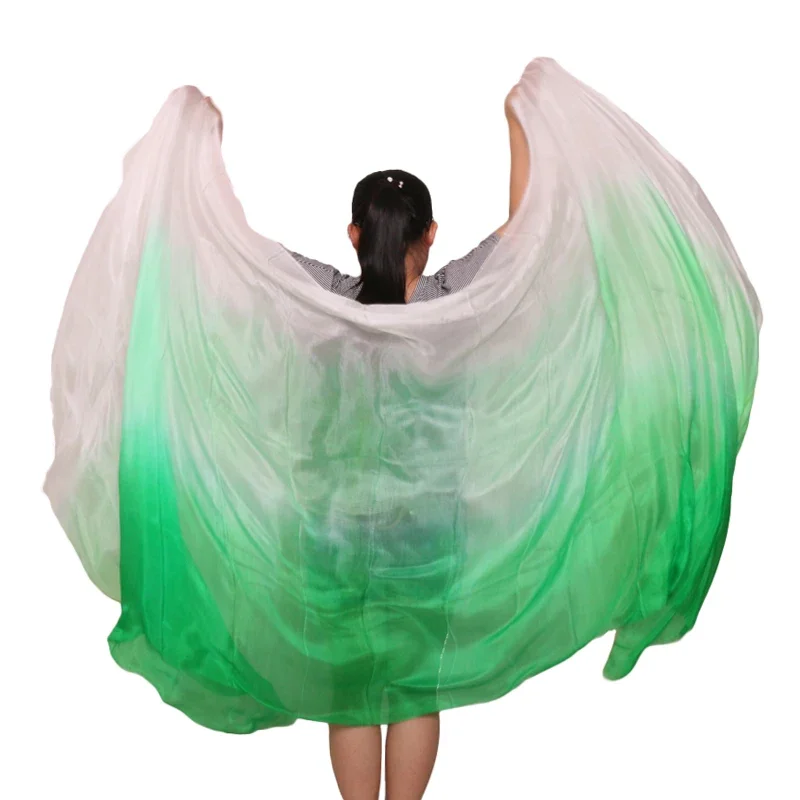 100% Silk Belly Dance Veil 5mm/8mm 250/270*114 cm Gradient Colors Green+Light green+White Hand Dyed Dance Silk Veils Customized