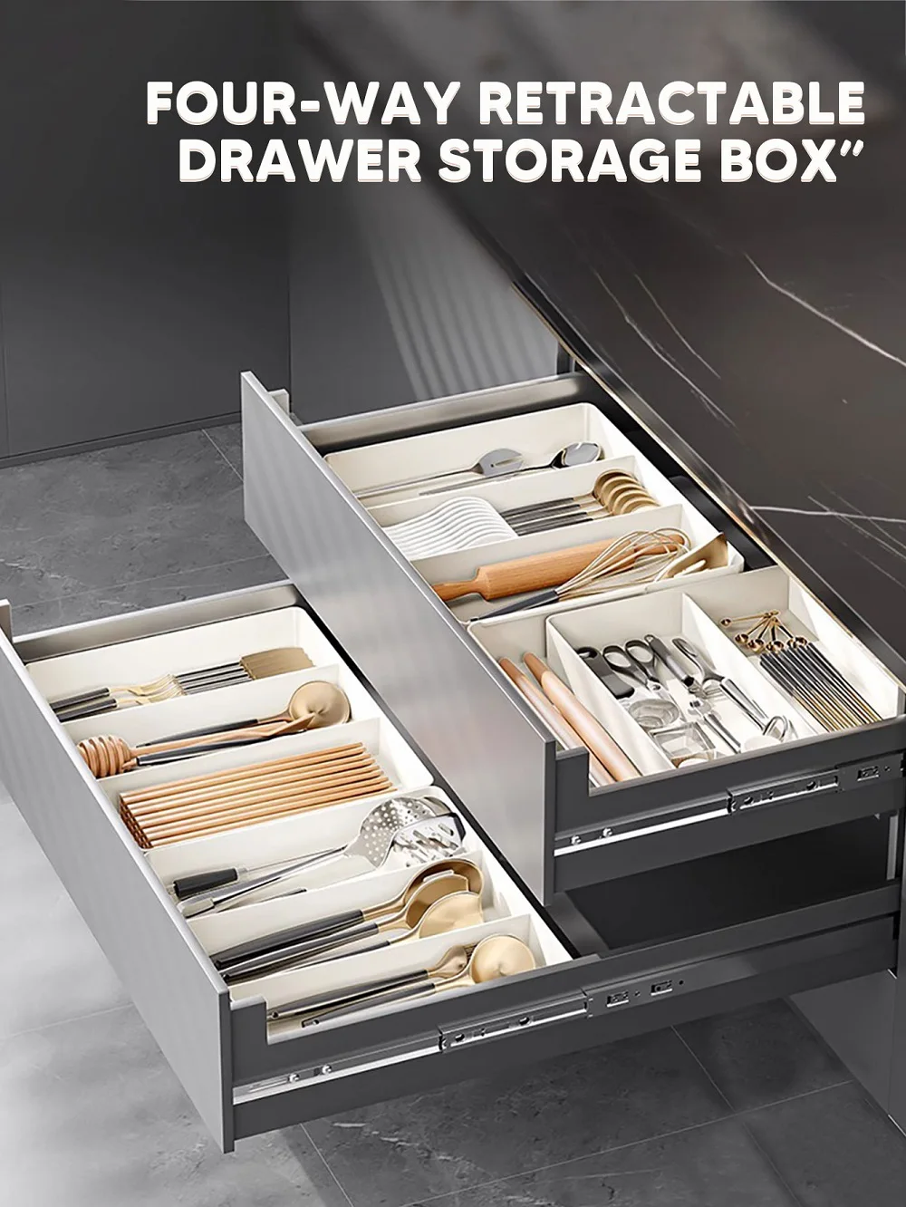 Silverware Drawer Organizer Utensil Holder for Counter Expandable Cutlery Silverware Flatware Holder Cabinet Kitchen Storage Box