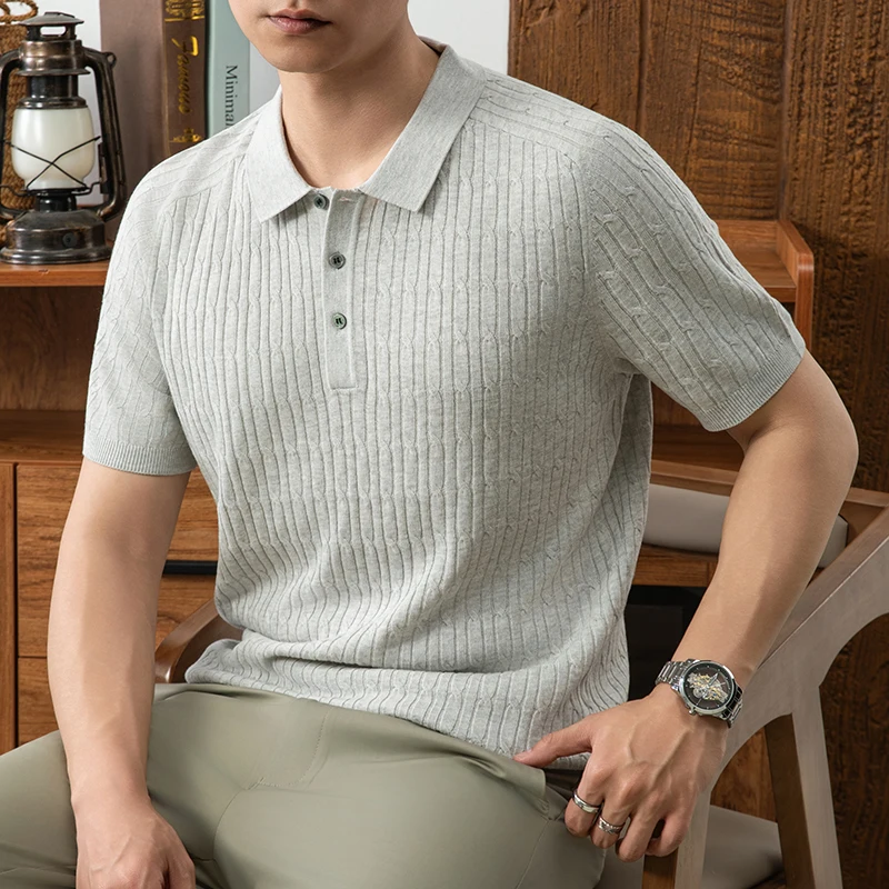 luxe tricotée manches courtes Polo chemise pour hommes nouvelle mode jacquard Confort doux haute qualité décontracté T-shirt de couleur solide