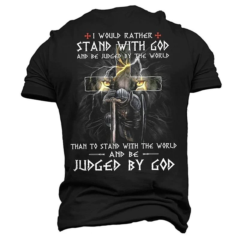 

2024 Summer Men's Crucifix T Shirt 3d Print Letter Short-sleeved Cross Oversized Tops Ropa Hombre Jesus Christ T-shirts Male Tee