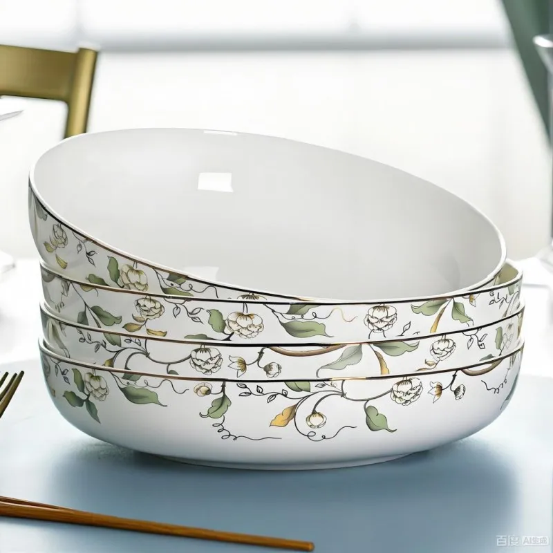 4pcs/lot, 8inch, bone china pasta dish, dinner front plate, porcelain deep french tableware, ceremic sharing plate kitchen plate