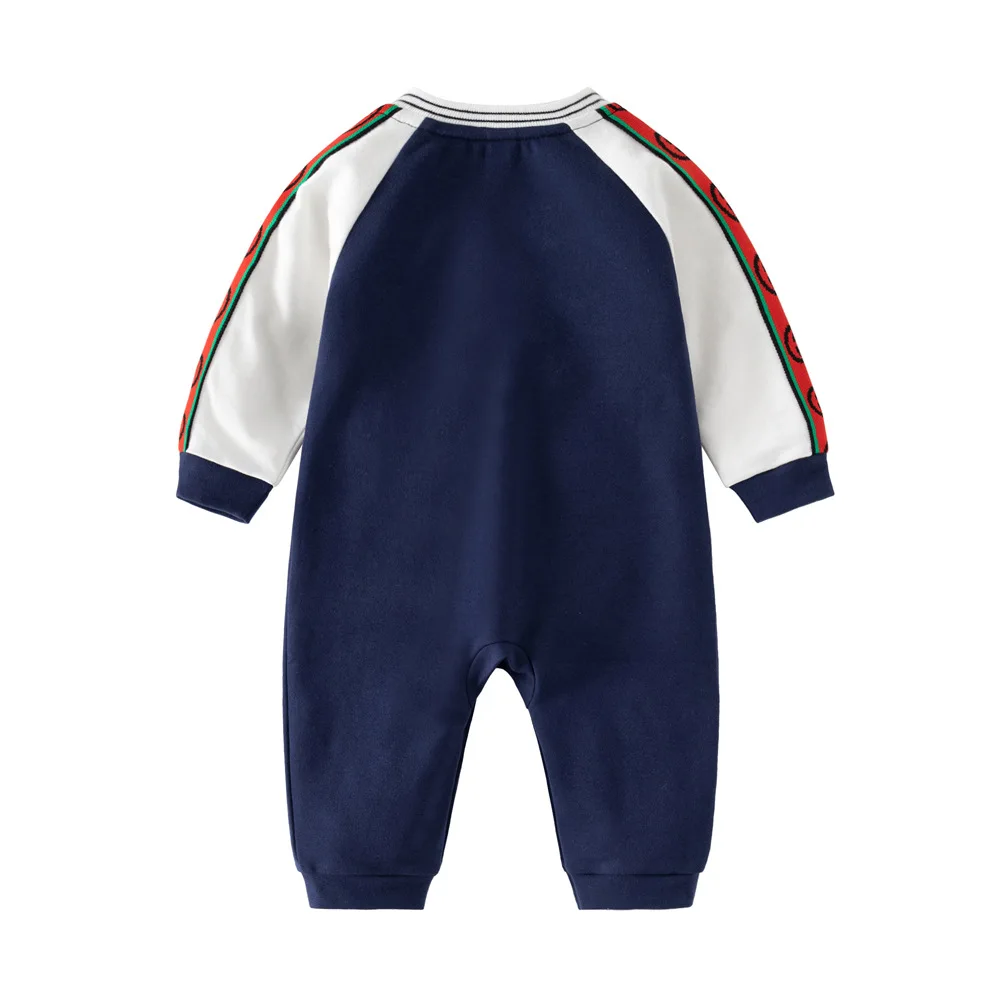 Baby Jumpsuit Long-sleeved Harem Pure Cotton Striped Collar Spring and Autumn Newborn Male and Female Baby Long-sleeved Rompers