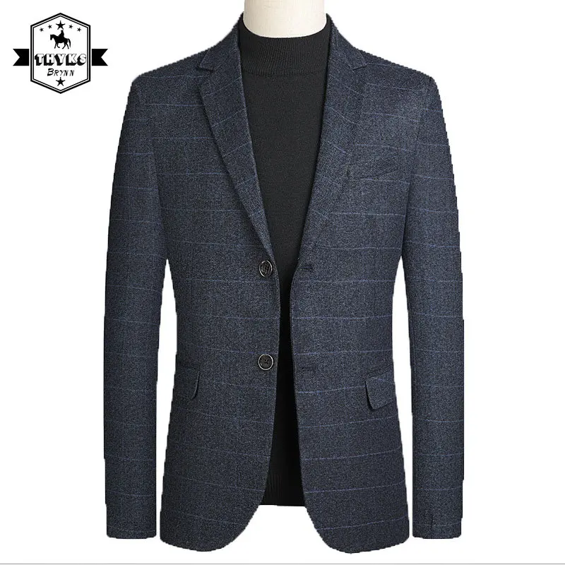 

Men's Slim Fit Solid Color Business Blazer Jackets Loose Casual Concise Checkered Stripe Wear-resistant Formal Suit Jacket Male