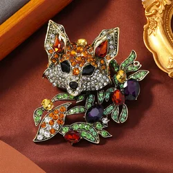 Retro Classic Women Men Fox Full Crystal Brooches Badges Vintage Lady Heavy Industry Animal Rhinestone Suit Coat Pin Corsages