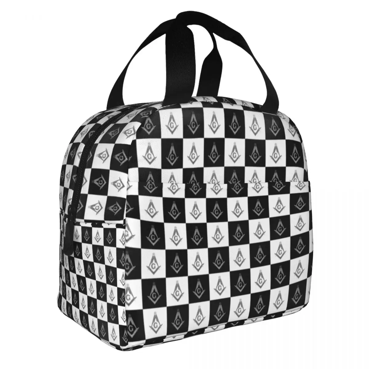 Masonic Freemason Checkered Lunch Bag Women Cooler Thermal Insulated Lunch Box for School