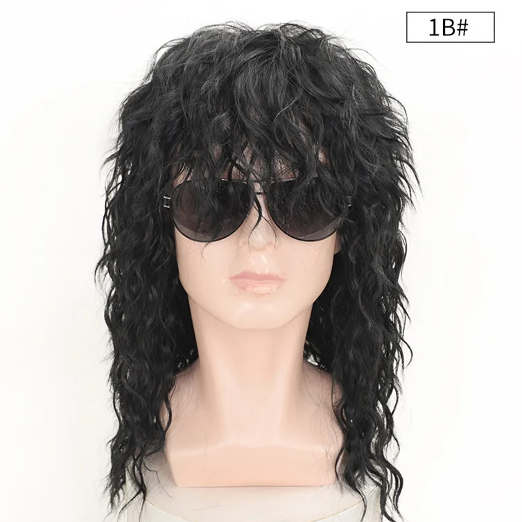 SQRDGQ Long Curly Synthetic Wigs for Men Cosplay Wigs Male Curly Hair Black Blonde Wig With Bangs Fluffy Nightclub Bar Wig