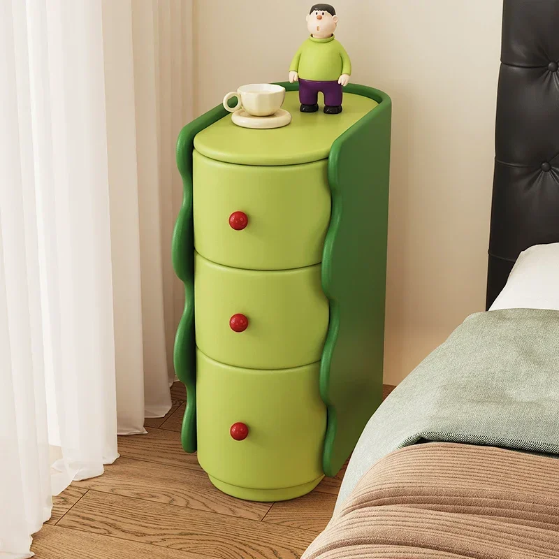 Super narrow bedside table crevice small apartment personality cute color, dopamine solid wood bedroom bedside table